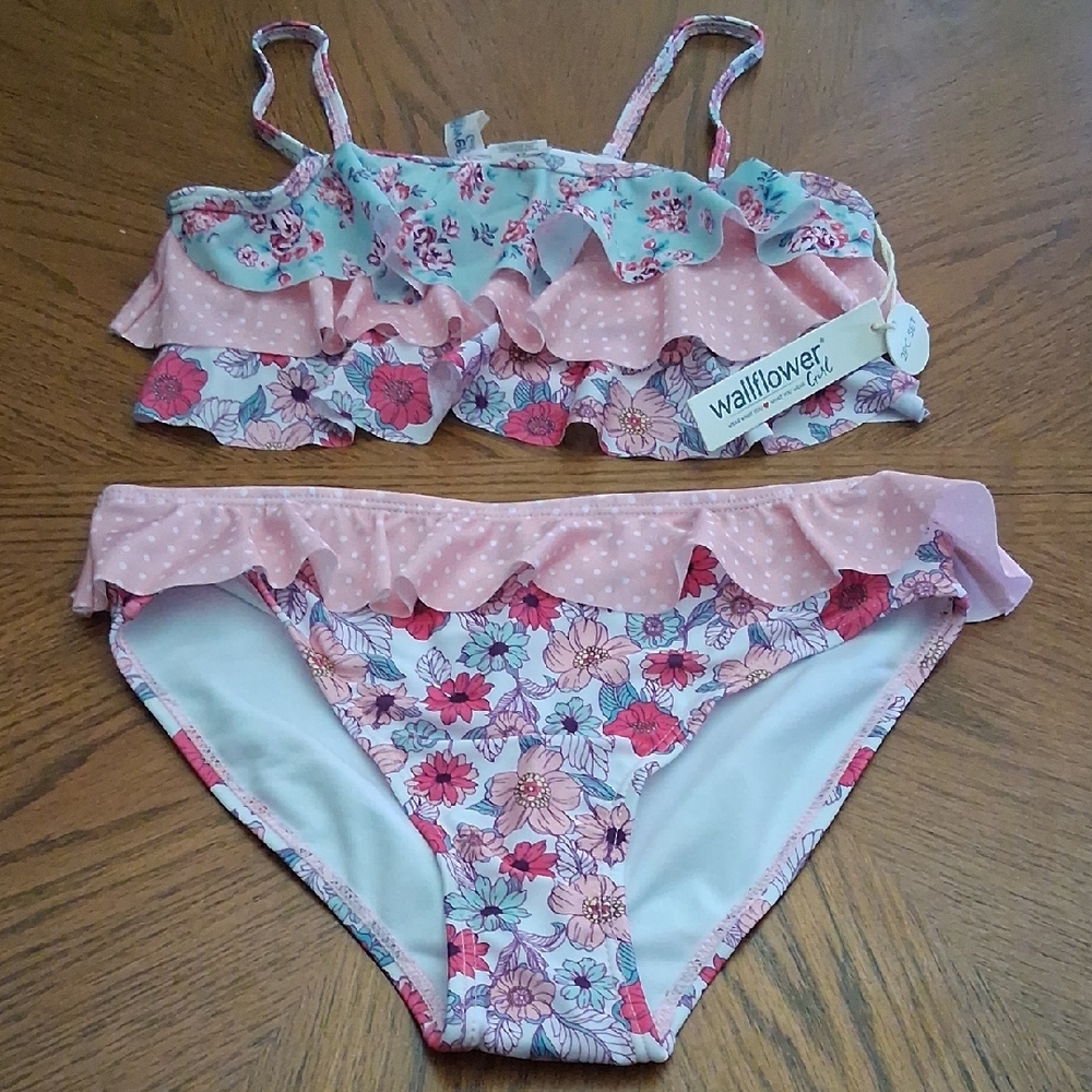 Wallflower Ruffled Floral Bikini child sz. 6X